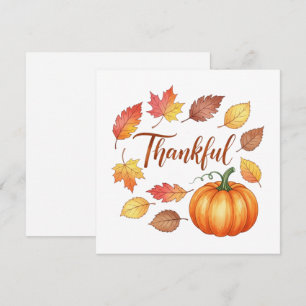 Thankful Pumpkin & Autumn Leaves  Holiday Card