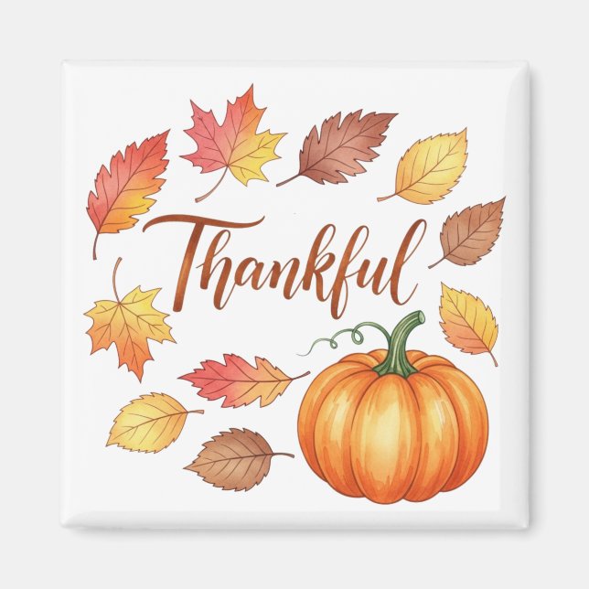 Thankful Pumpkin & Autumn Leaves  Magnet (Front)