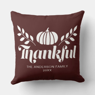 Thankful Pumpkin Custom Name thanksgiving Brown Cushion