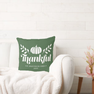 Thankful Pumpkin Custom Name thanksgiving Green Cushion