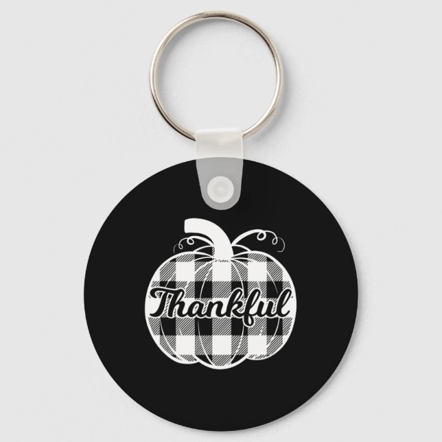 Thankful Pumpkin Cute Thanksgiving Fall Autumn Pla Key Ring (Front)
