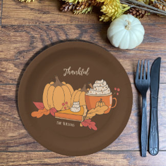Thankful Pumpkin Everything Brown Paper Plate