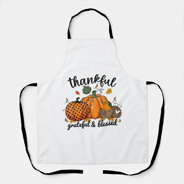 Thankful Pumpkin Grateful And Blessed  Apron (Front)