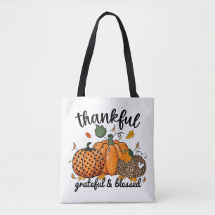 Thankful Pumpkin Grateful And Blessed Tote Bag