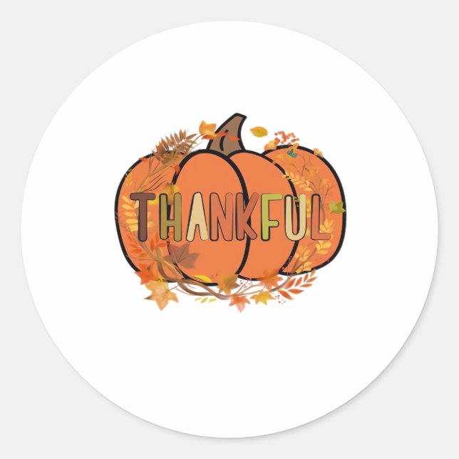 Thankful Pumpkin Thanksgiving T-Shirt - Gifts - De Classic Round Sticker (Front)