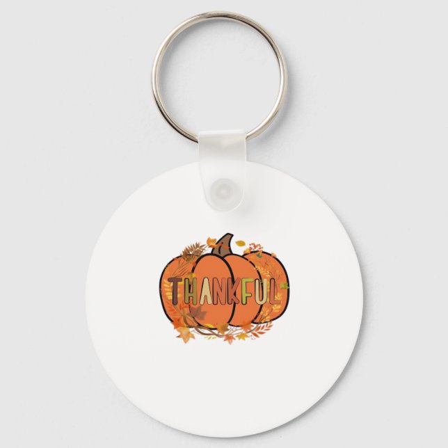 Thankful Pumpkin Thanksgiving T-Shirt - Gifts - De Key Ring (Front)