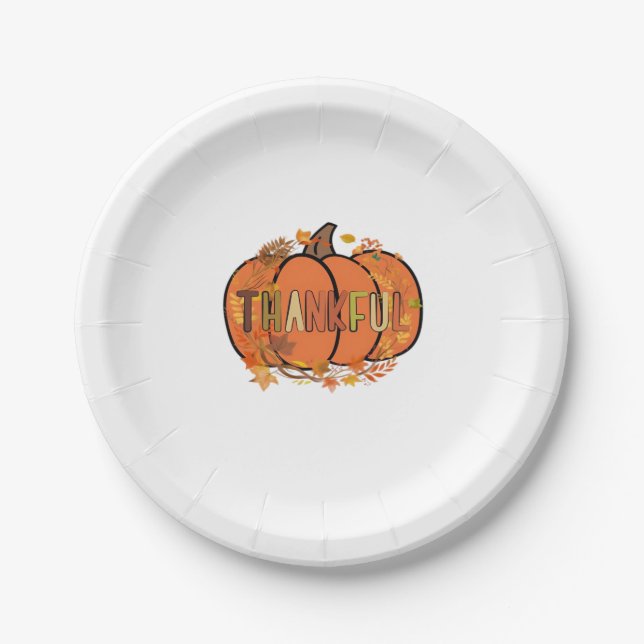 Thankful Pumpkin Thanksgiving T-Shirt - Gifts - De Paper Plate (Front)