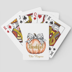 Thankful Pumpkin with Polka Dot Bow Playing Cards