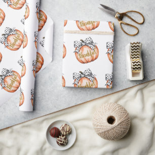 Thankful Pumpkin with Polka Dot Bow Wrapping Paper