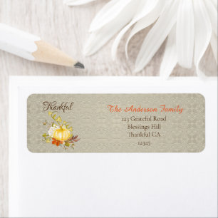 Thankful Quote Decorative Pumpkin Return Address