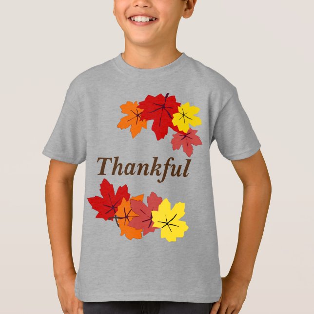 Thankful Red Orange Yellow Fall Maple Tree Leaves T-Shirt (Front)