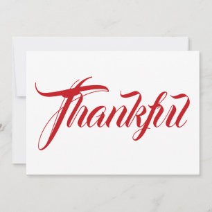 Thankful red white calligraphy thanksgiving card