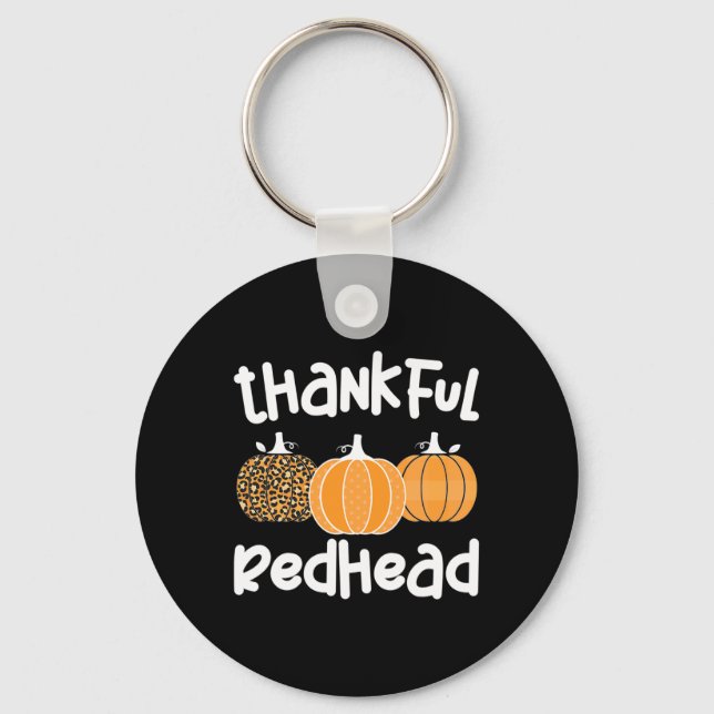 Thankful Redhead Thanksgiving Red-Haired Woman 1 Key Ring (Front)