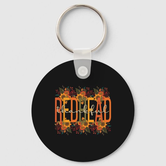 Thankful Redhead Thanksgiving Red-Haired Woman  Key Ring (Front)