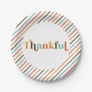 Thankful Retro Font Thanksgiving Paper Plate