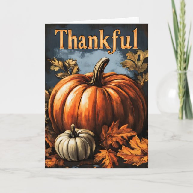 Thankful Retro Pumpkin Thanksgiving Holiday Card (Front)