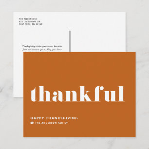 Thankful Retro Typography Orange Thanksgiving Holiday Postcard