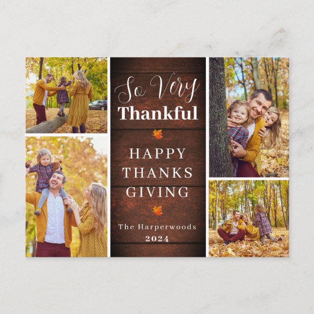 Thankful Rustic Fall thanksgiving family photo Holiday Postcard (Front)
