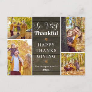 Thankful Rustic Fall thanksgiving family photo Holiday Postcard