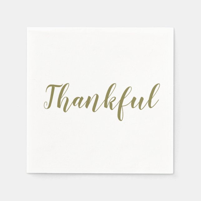 Thankful sage green white script cute thanksgiving napkin (Front)