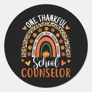 Thankful School Counsellor Thanksgiving Rainbow Co Classic Round Sticker