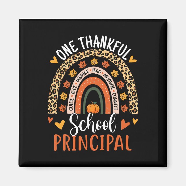 Thankful School Principal Thanksgiving Rainbow Leo Magnet (Front)