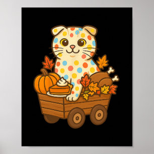 Thankful Scottish Fold Cat Kitten Thanksgiving Pum Poster