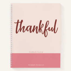 Thankful (Script) Pink Gratitude Journal with Name