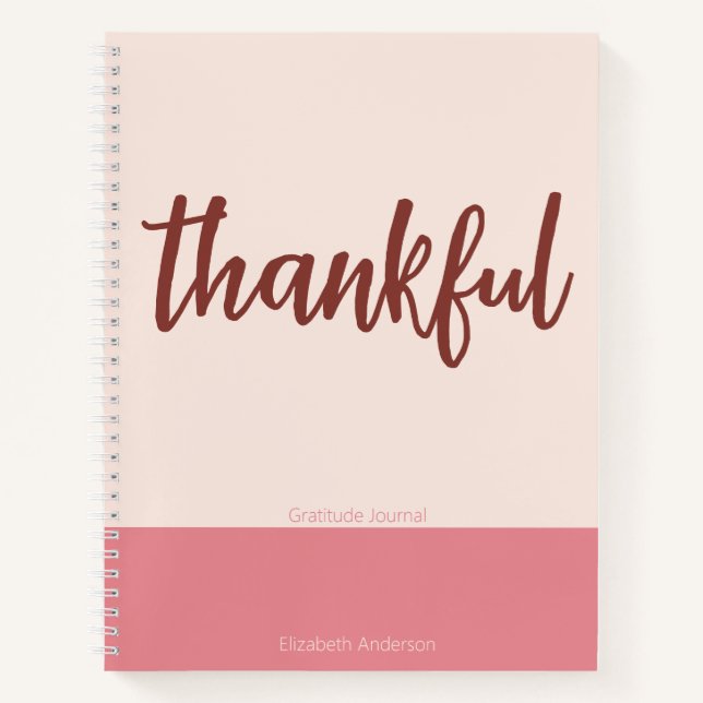 Thankful (Script) Pink Gratitude Journal with Name (Front)