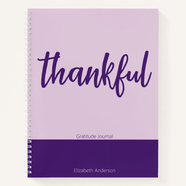 Thankful Script Purple Gratitude Journal with Name (Front)