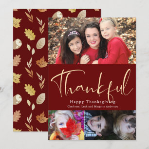 Thankful Script Thanksgiving 3 Photo Collage Card