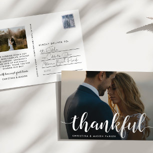 Thankful Script Wedding Photo Thank You Postcard