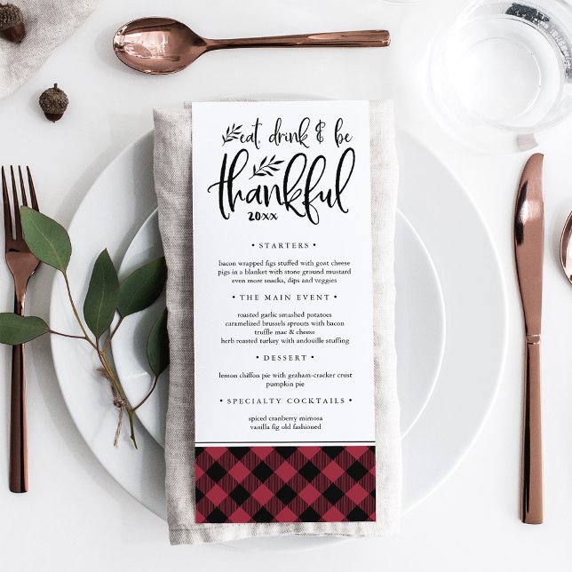 Thankful Season | Rustic Plaid Thanksgiving Dinner Menu (Creator Uploaded)