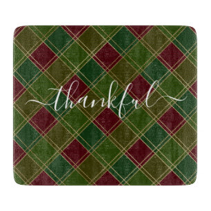 Thankful Season Thanksgiving Red Green Plaid  Cutting Board