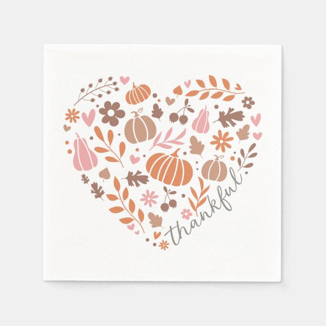 Thankful Seasonal Fall Heart Graphic Napkin (Front)