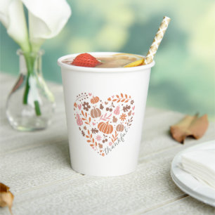 Thankful Seasonal Fall Heart Graphic Paper Cups