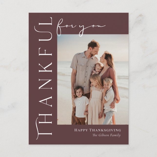 Thankful Side Editable Colour Thanksgiving Postcar Holiday Postcard (Front)