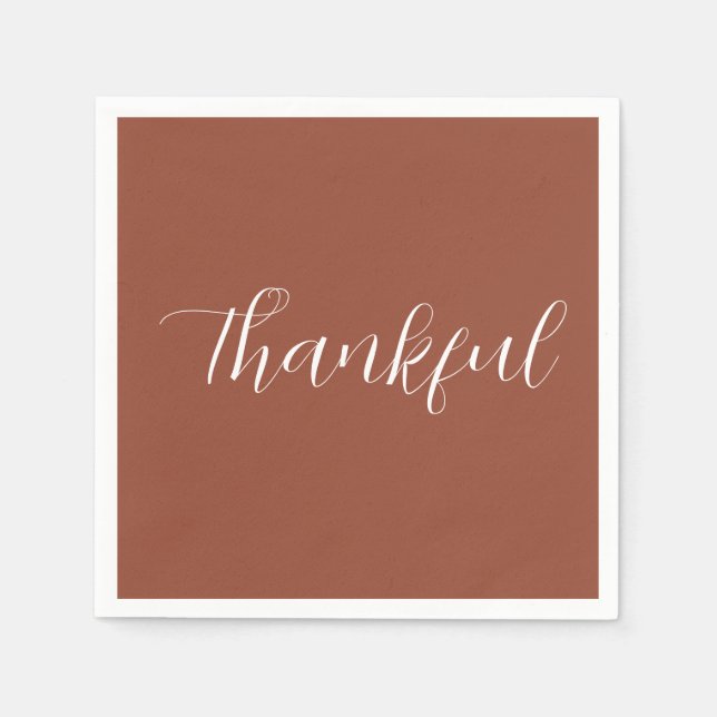Thankful Simple Modern Thanksgiving Terracotta  Napkin (Front)