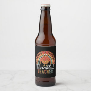 Thankful Teacher Blessed Thanksgiving School Beer Bottle Label