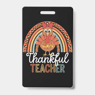 Thankful Teacher Blessed Thanksgiving School ID Badge