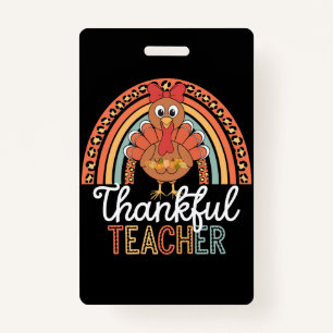 Thankful Teacher Blessed Thanksgiving School ID Badge