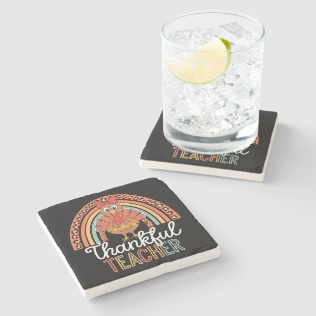 Thankful Teacher Blessed Thanksgiving School Stone Coaster (Side)