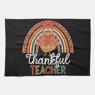 Thankful Teacher Blessed Thanksgiving School Tea Towel