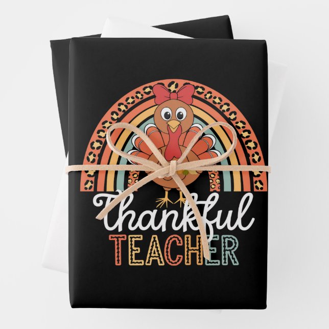 Thankful Teacher Blessed Thanksgiving School Wrapping Paper Sheet (In situ)