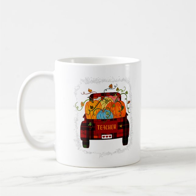 Thankful Teacher Fall Autumn Pumpkins Truck Thanks Coffee Mug (Left)
