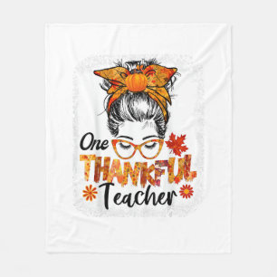 thankful teacher for women fall thanksgiving messy fleece blanket