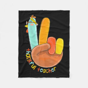 Thankful Teacher Funny Thanksgiving Peace Hand Sig Fleece Blanket