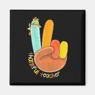 Thankful Teacher Funny Thanksgiving Peace Hand Sig Magnet