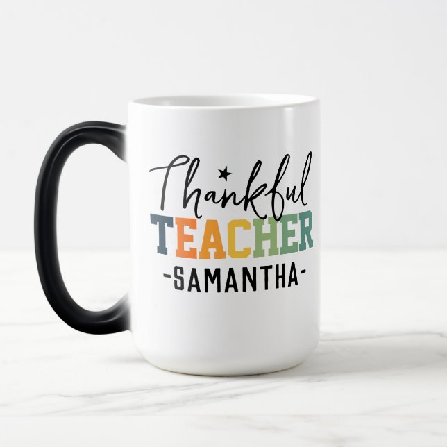 Thankful Teacher Mug, Custom Gift for Thanksgiving Magic Mug (Left)