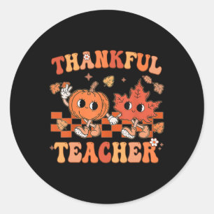 Thankful Teacher Retro Groovy Thanksgiving Fall 1 Classic Round Sticker